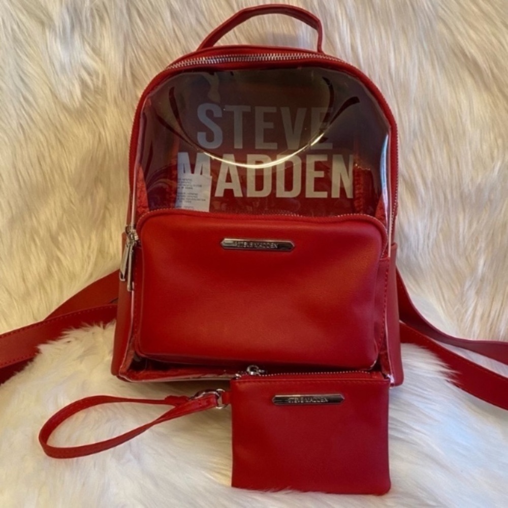 Steve Madden Red Clear Backpack and Wristlet